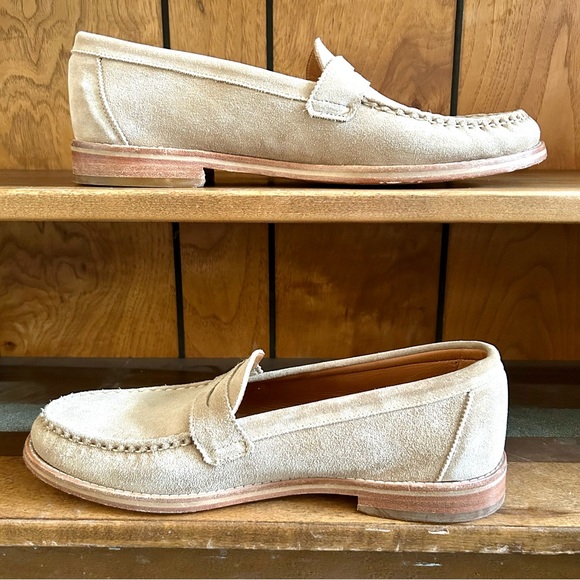 Allen Edmonds Bone Beige Suede Dylan Penny Loafers, size 12 E WIDE - Picture 5 of 13
